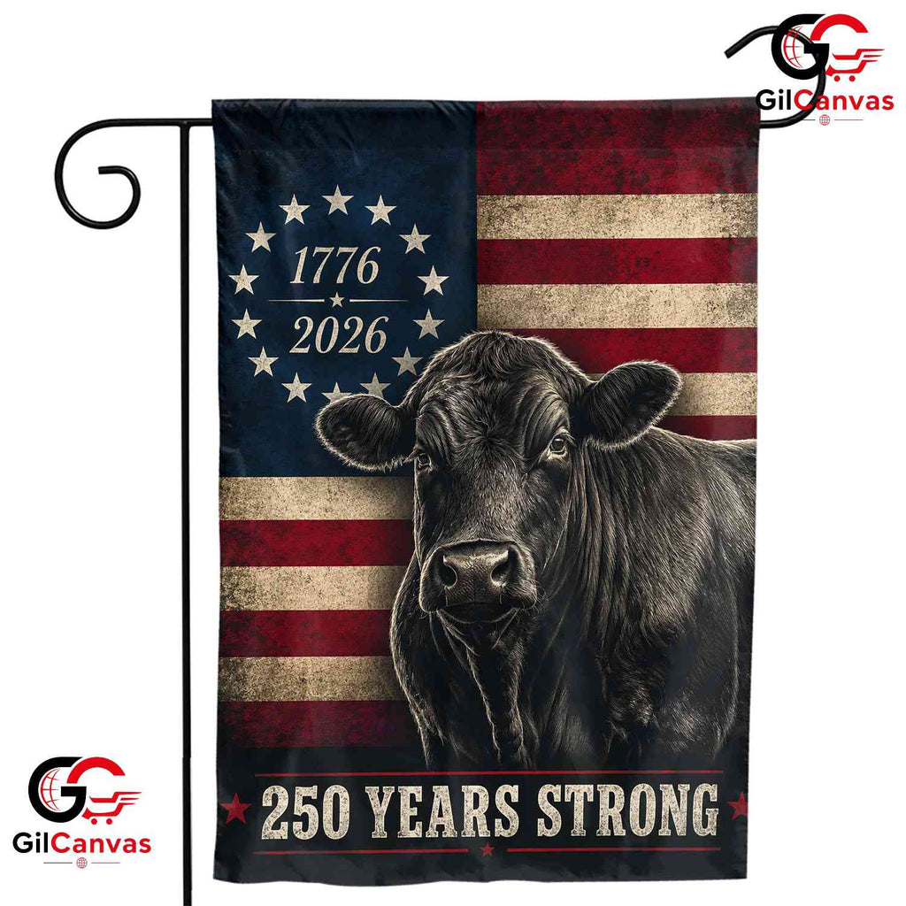 Custom Cow 250 Years Strong Personalized Patriotic Farm Animal Sign Garden Flag