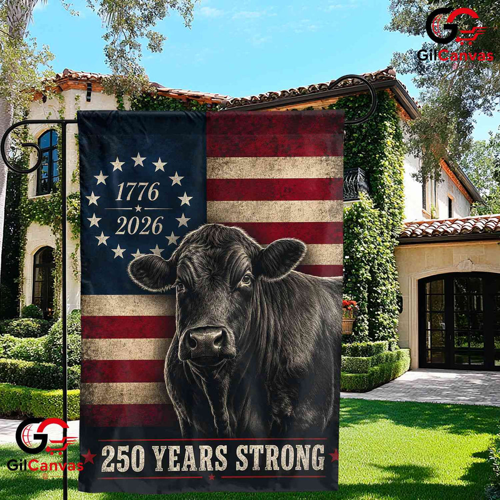 Custom Cow 250 Years Strong Personalized Patriotic Farm Animal Sign Garden Flag