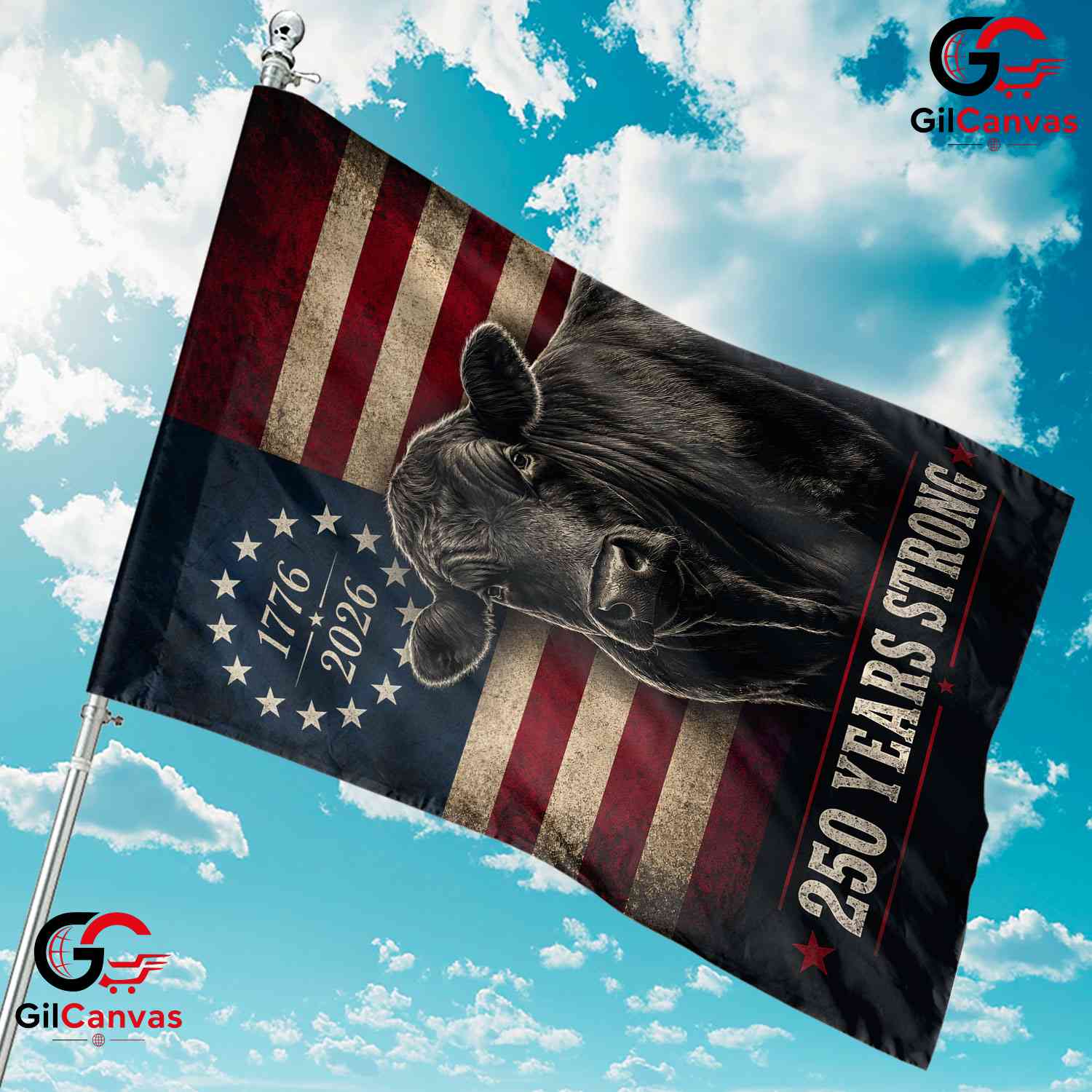 Custom Cow 250 Years Strong Personalized Patriotic Farm Animal Sign Garden Flag