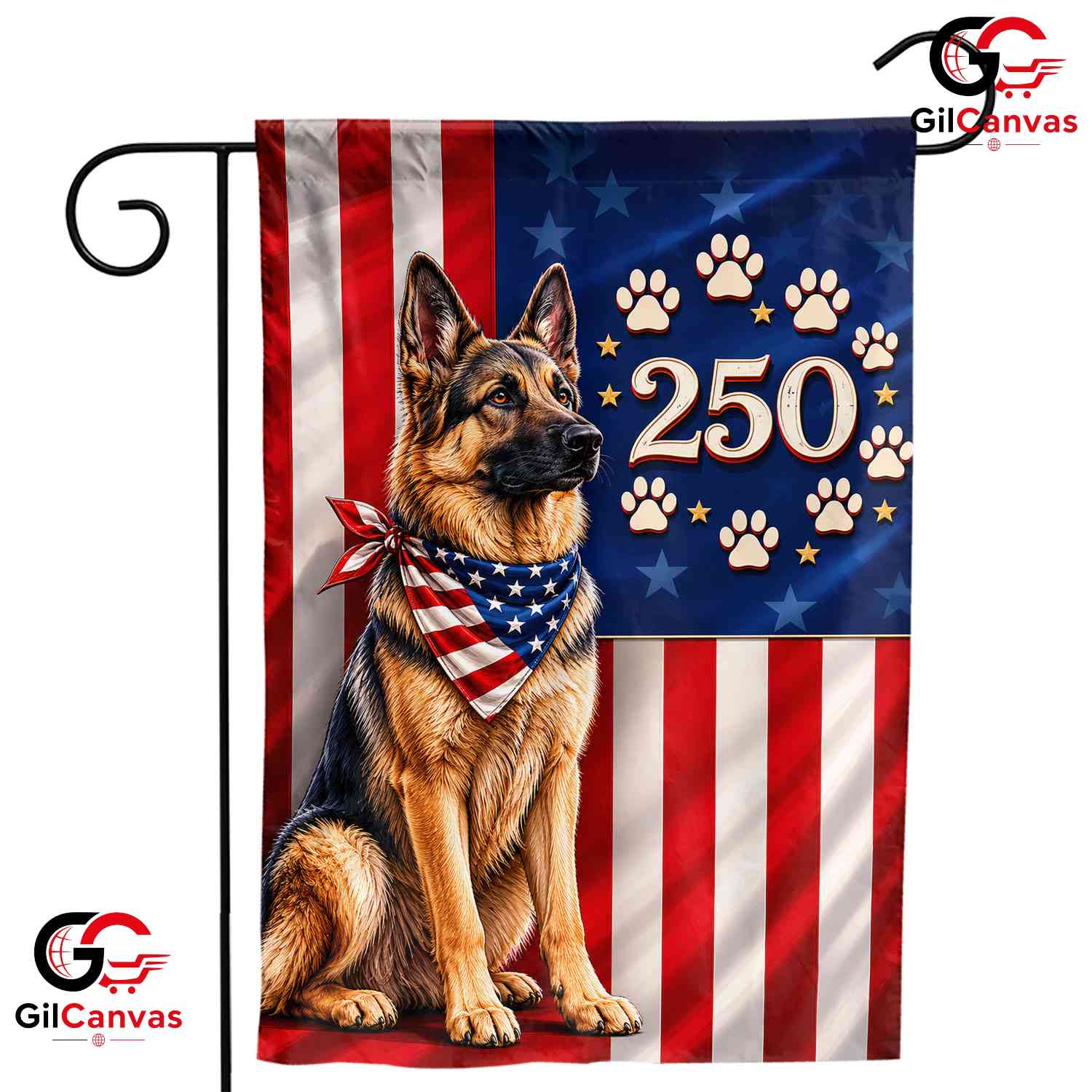 Custom German Shepherd 250 Years Personalized Dog Breed Patriotic Garden Flag