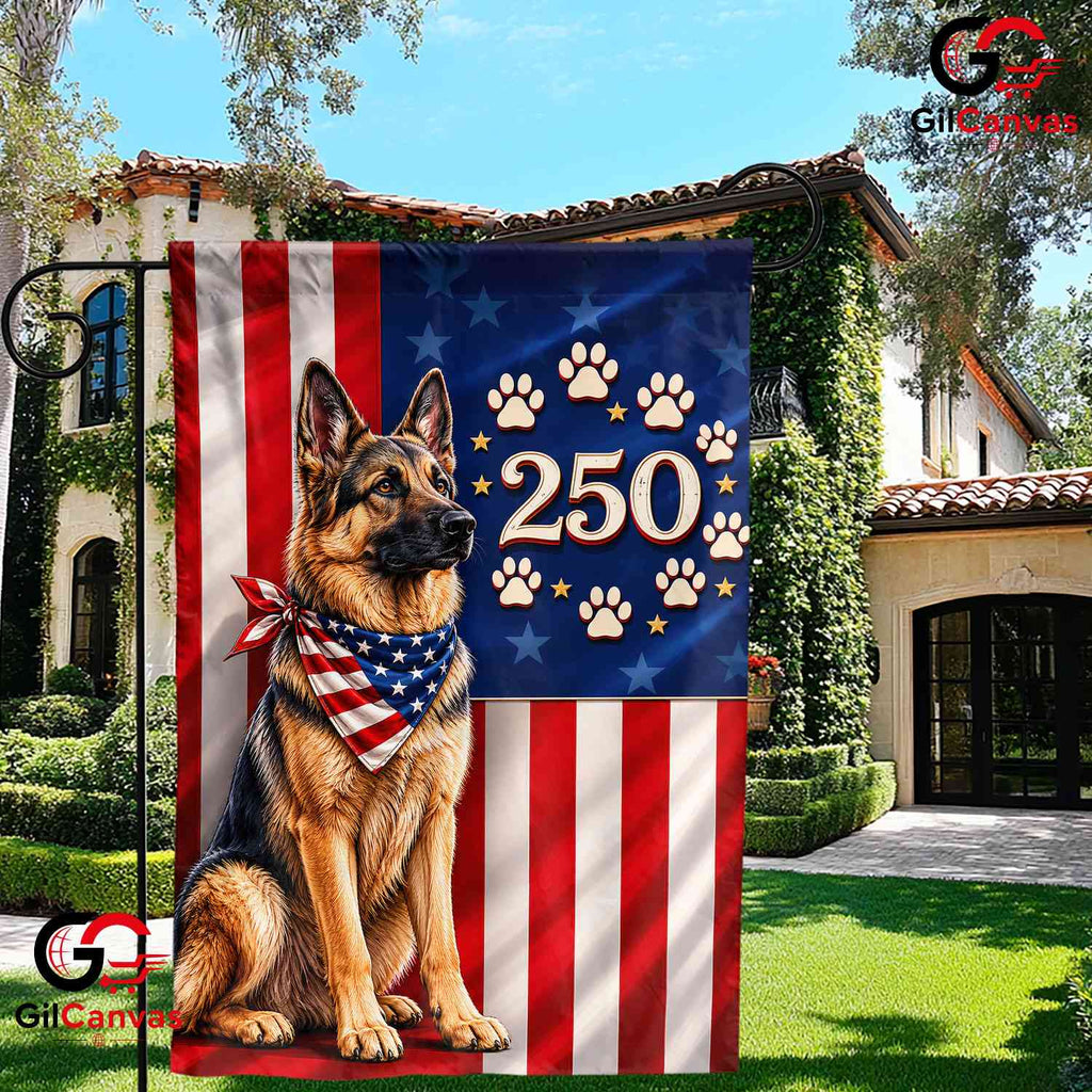 Custom German Shepherd 250 Years Personalized Dog Breed Patriotic Garden Flag