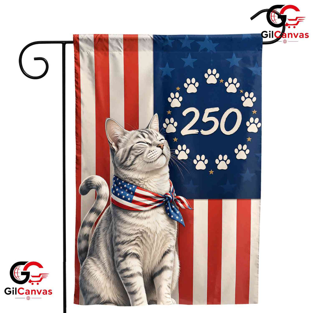 Custom Pet Patriotic 250 Years Personalized Cat American Yard Garden Flag