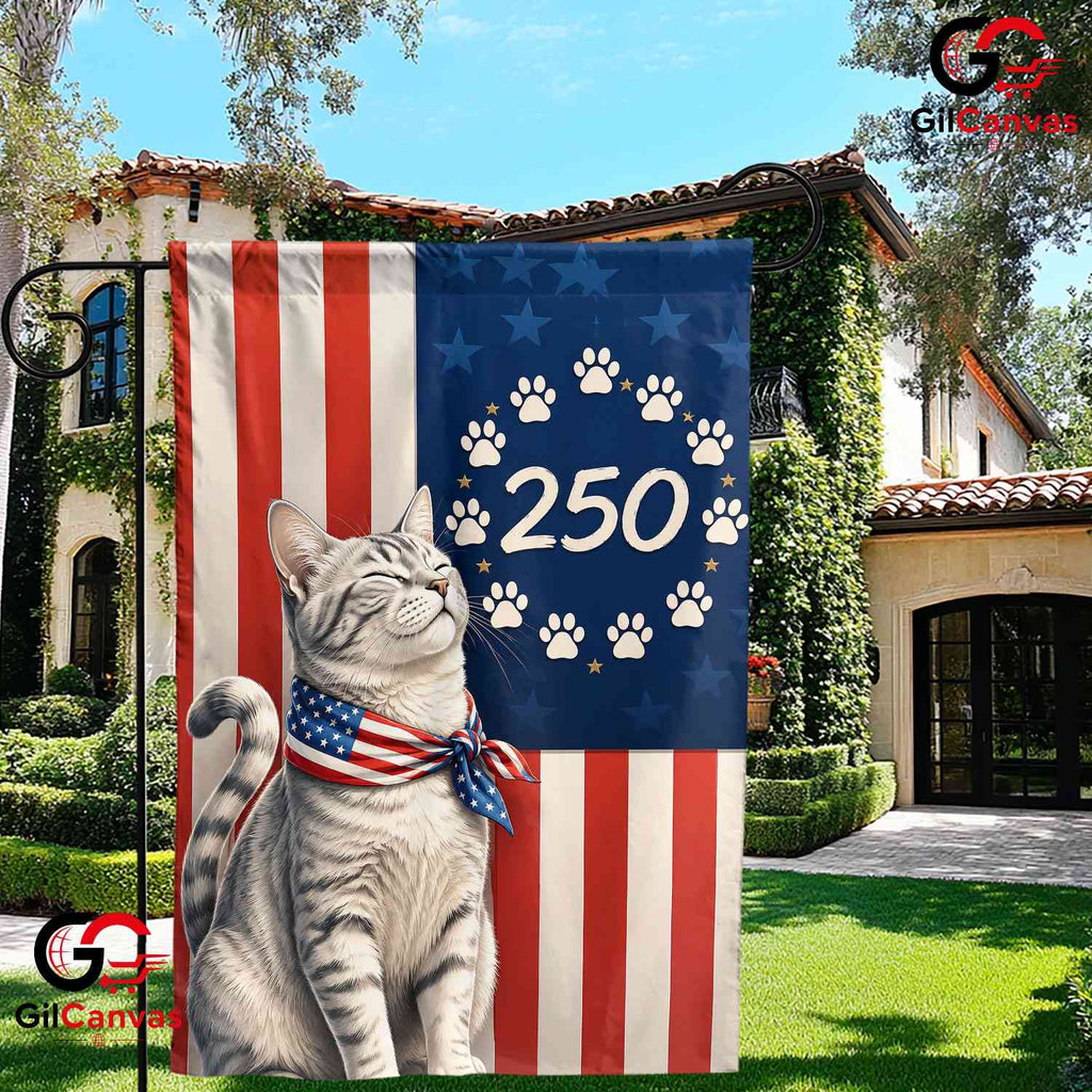 Custom Pet Patriotic 250 Years Personalized Cat American Yard Garden Flag