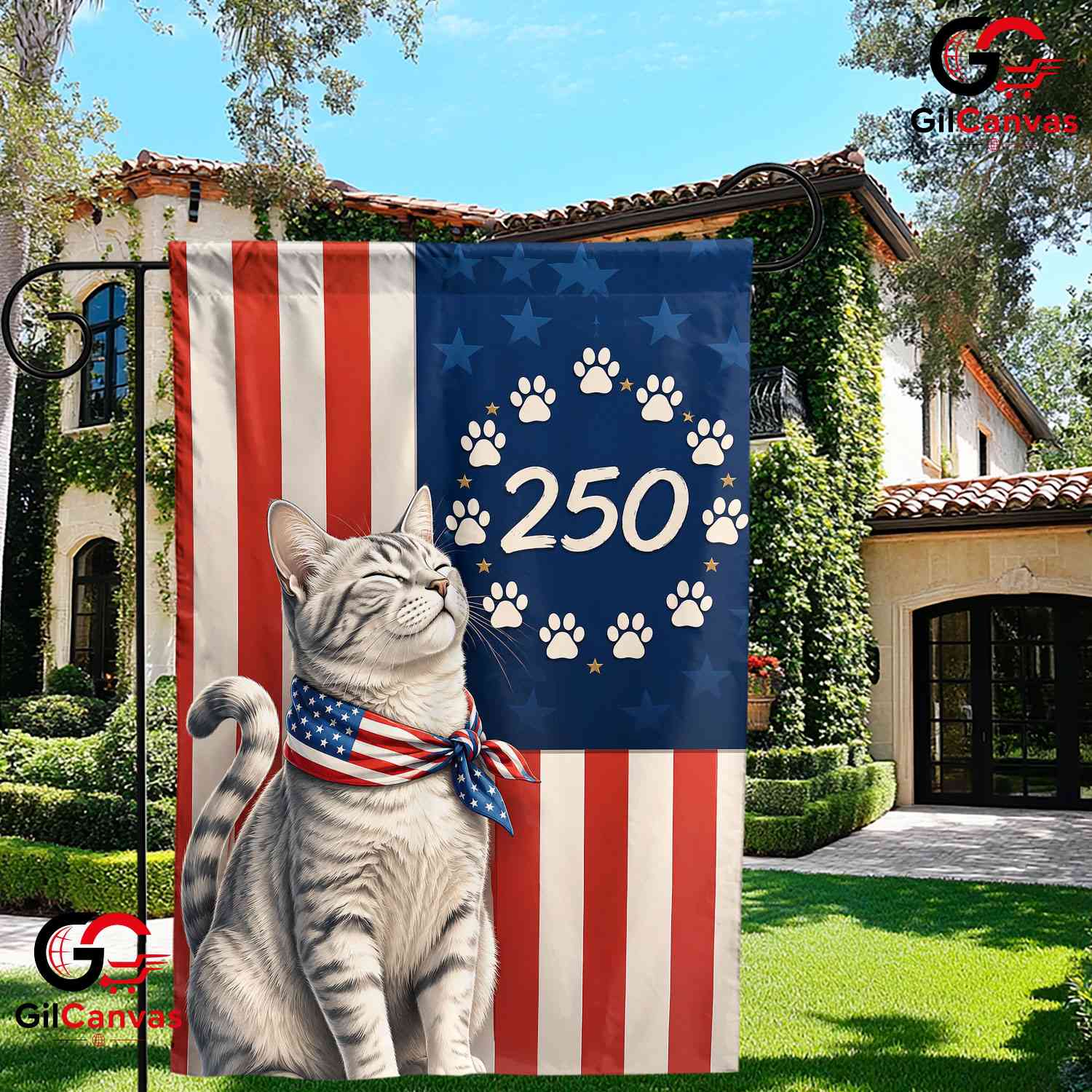 Custom Pet Patriotic 250 Years Personalized Cat American Yard Garden Flag