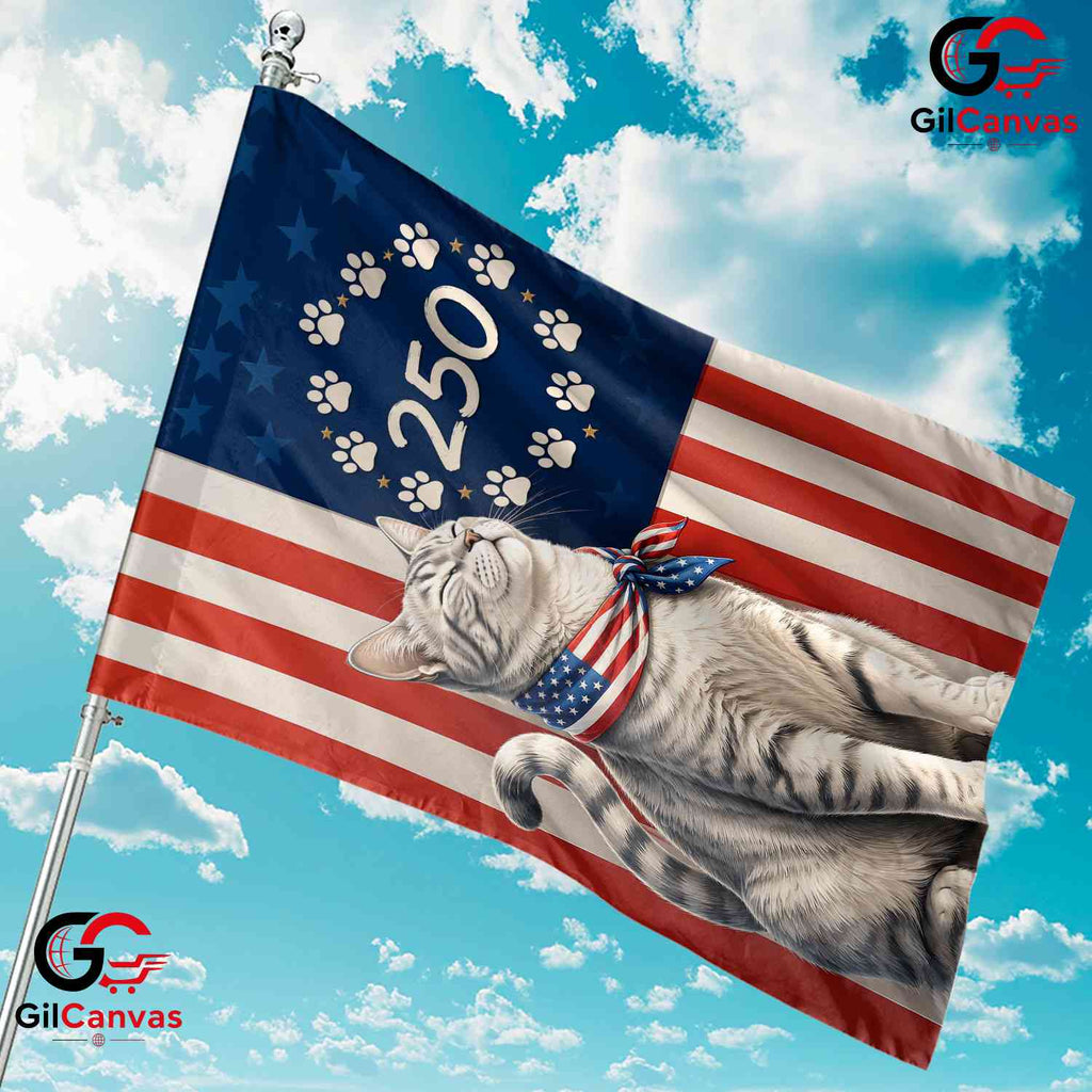 Custom Pet Patriotic 250 Years Personalized Cat American Yard Garden Flag