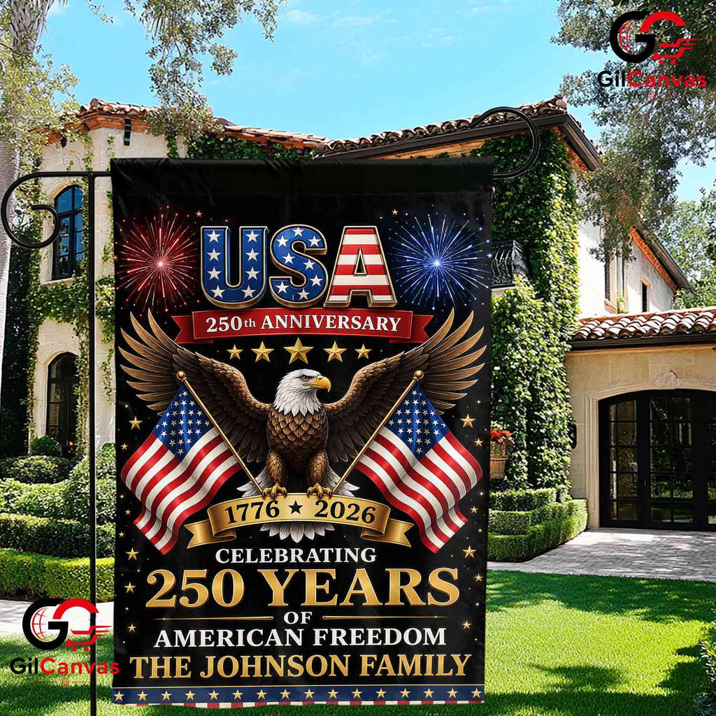 Custom USA 250th Anniversary Personalized American Freedom Banner Garden Flag