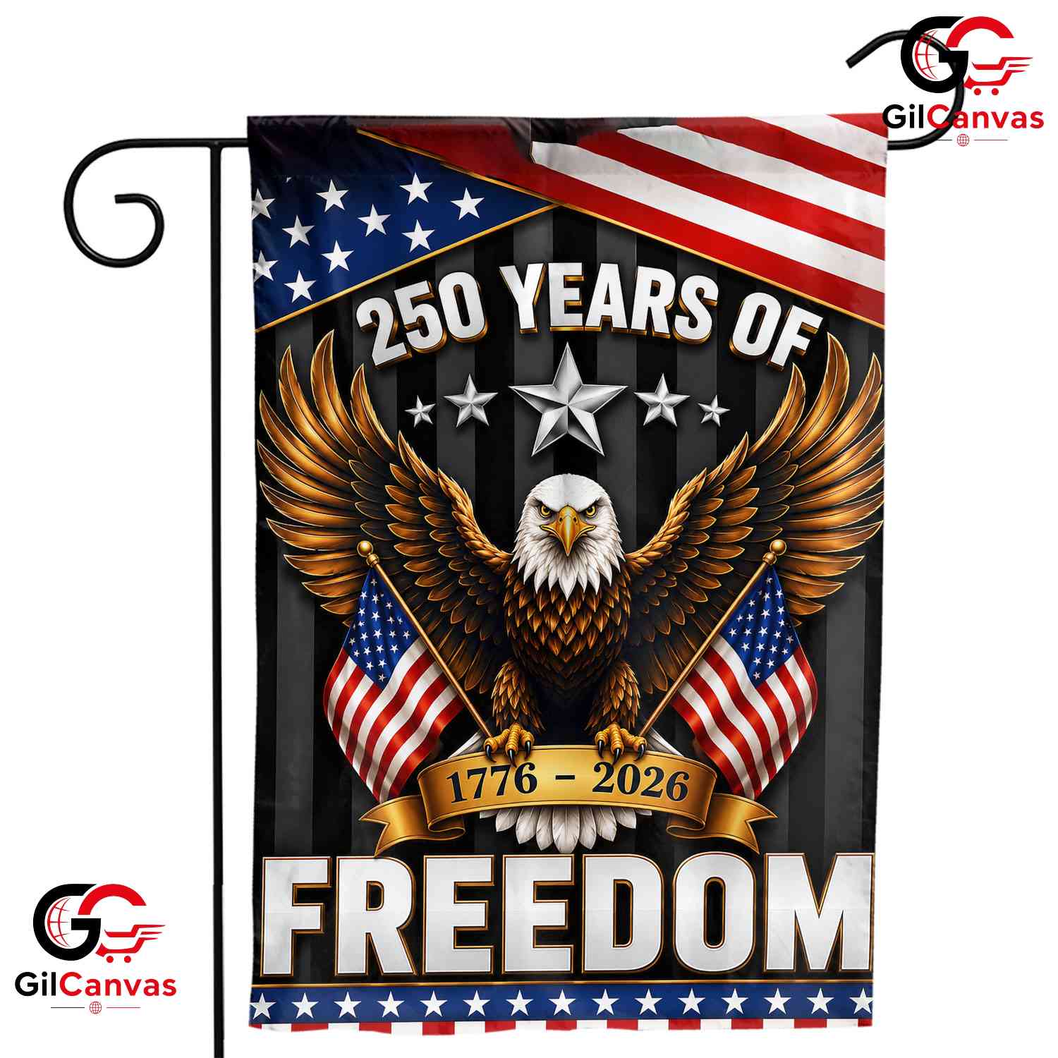 Dark 250 Years Of Freedom House Garden Flag Patriotic Eagle 1776-2026 Decor