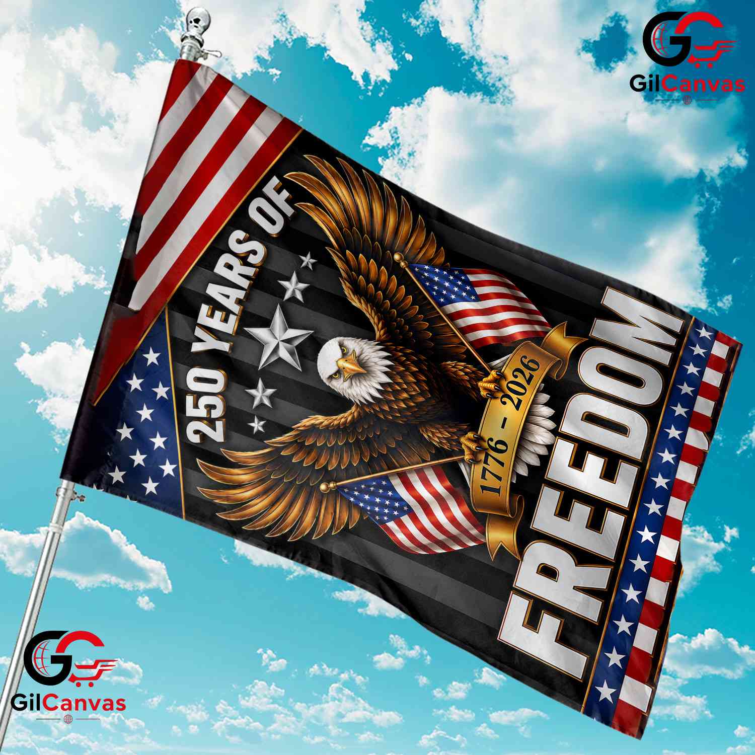 Dark 250 Years Of Freedom House Garden Flag Patriotic Eagle 1776-2026 Decor