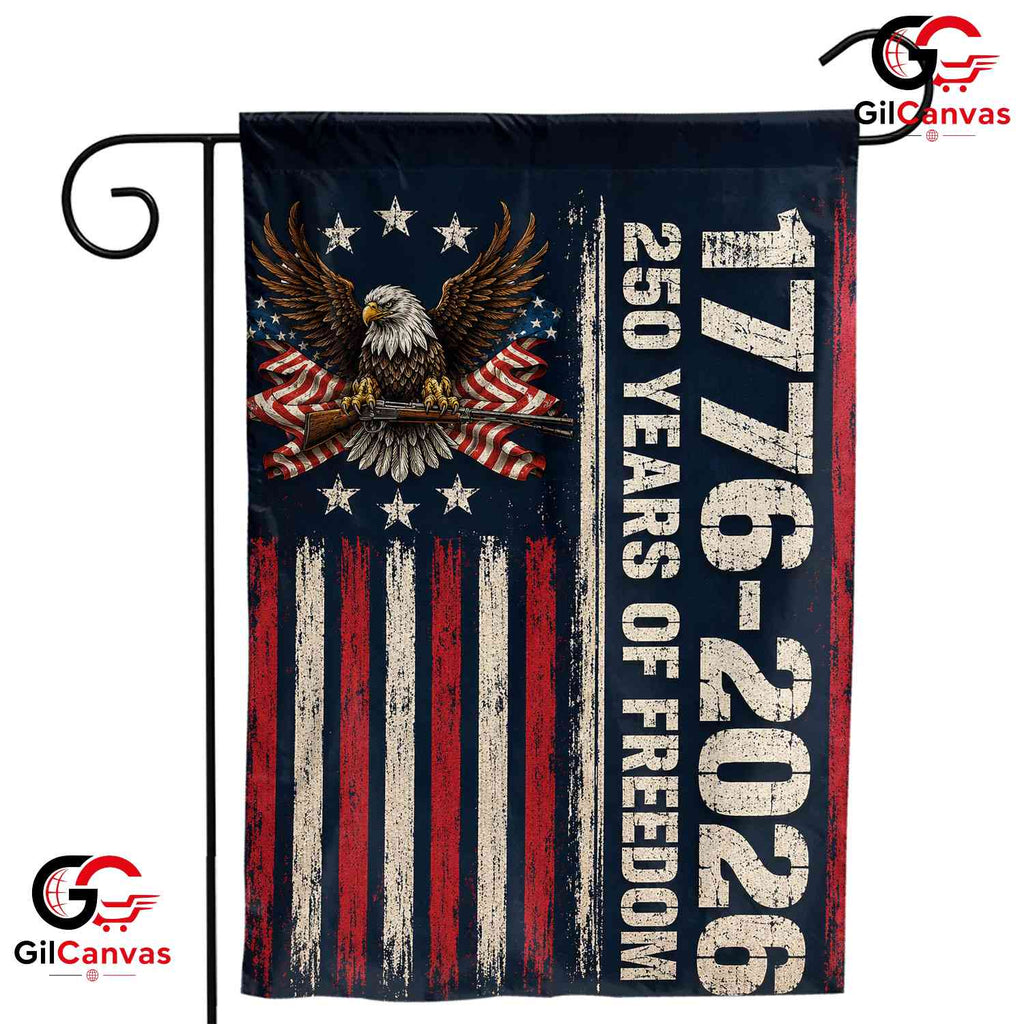 Distressed American Flag 250th Garden Banner Rustic Patriotic Eagle Yard Decor