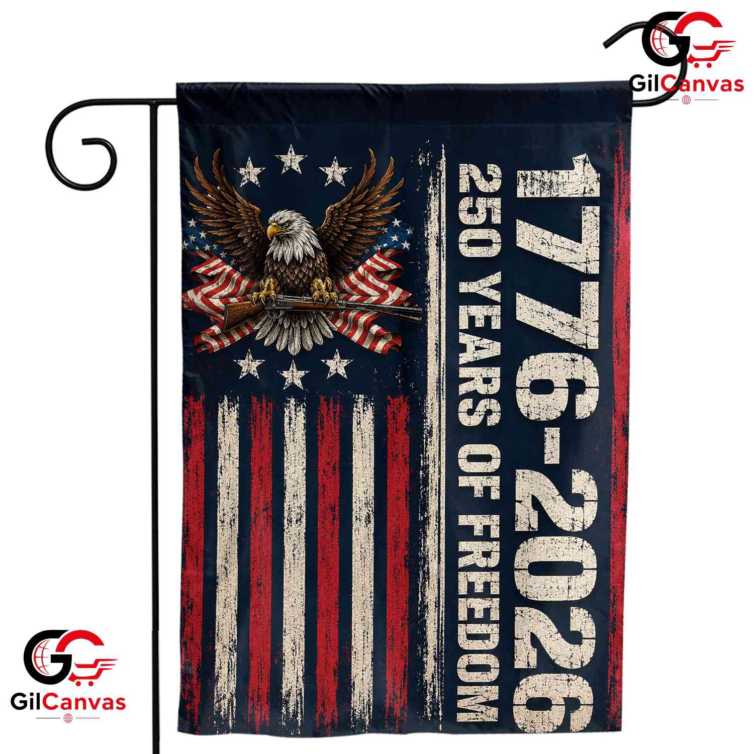 Distressed American Flag 250th Garden Banner Rustic Patriotic Eagle Yard Decor