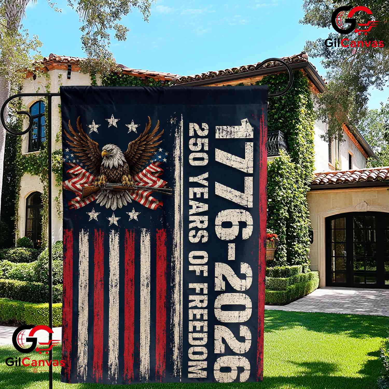Distressed American Flag 250th Garden Banner Rustic Patriotic Eagle Yard Decor