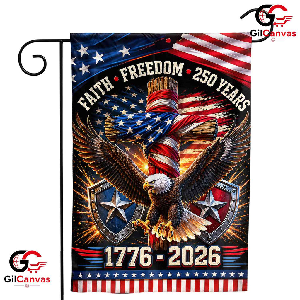 Faith And Freedom 250th Garden Flag Christian Eagle Cross Outdoor House Banner