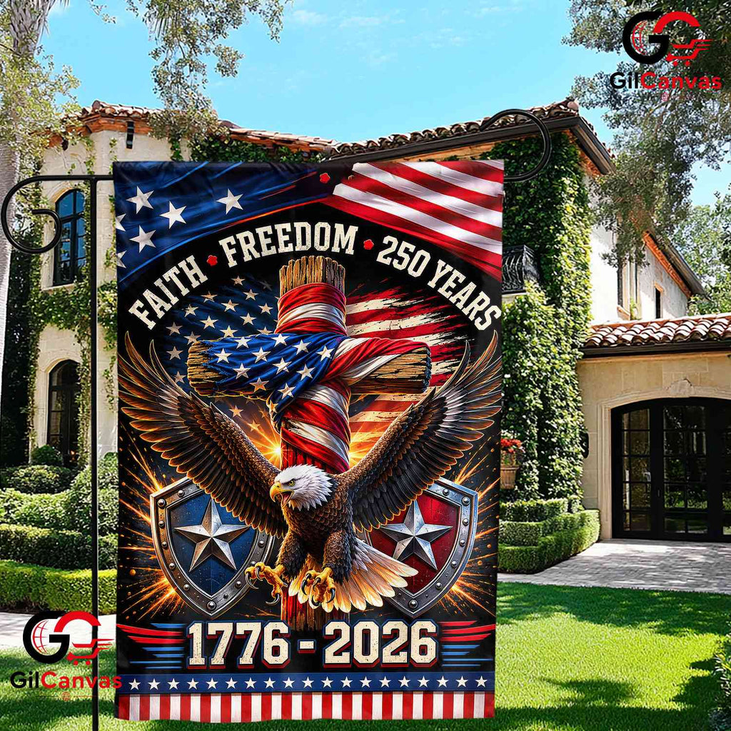 Faith And Freedom 250th Garden Flag Christian Eagle Cross Outdoor House Banner