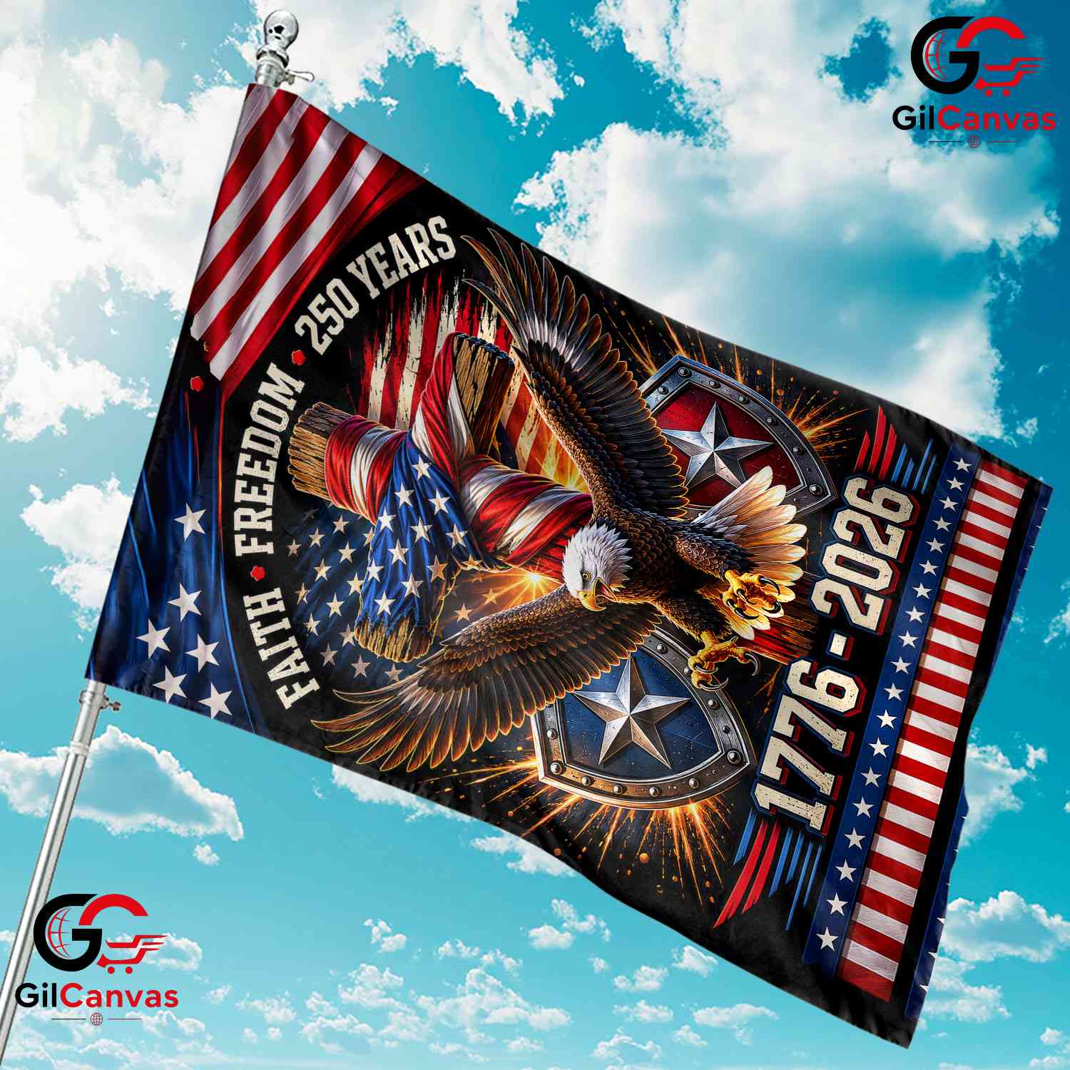 Faith And Freedom 250th Garden Flag Christian Eagle Cross Outdoor House Banner