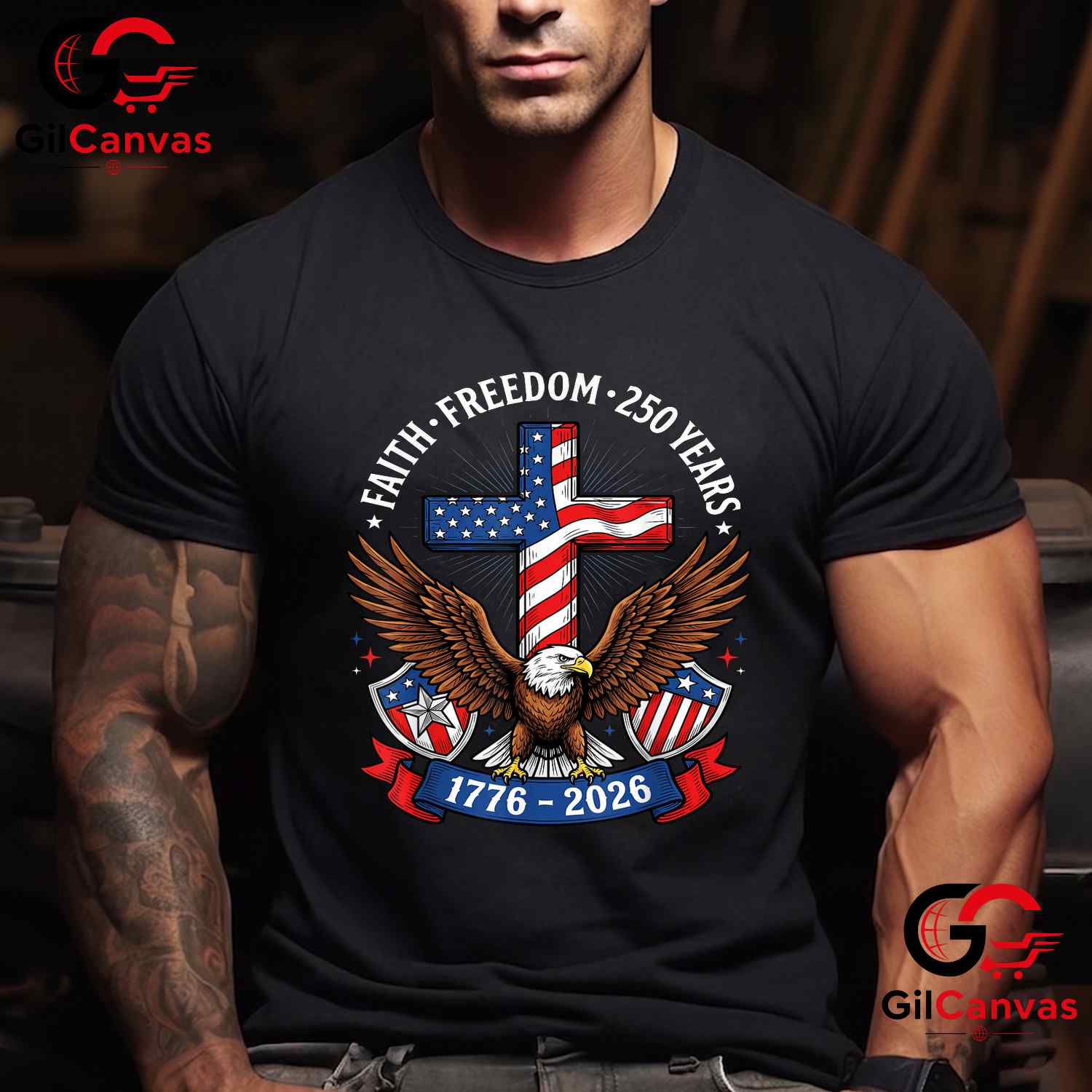Faith Freedom 4th of July Patriotic USA 250th Anniversary Unisex Vintage Patriotic T-Shirt