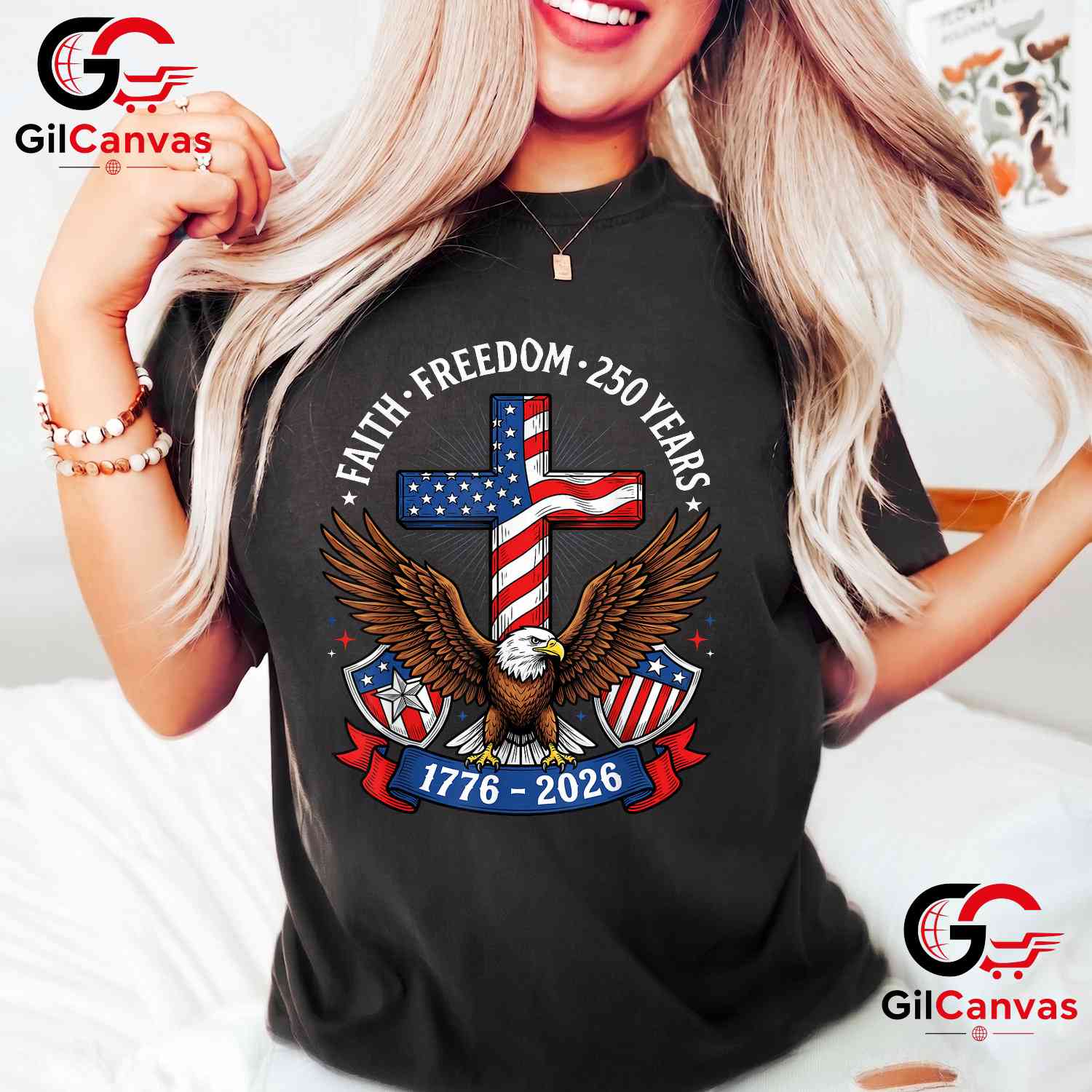 Faith Freedom 4th of July Patriotic USA 250th Anniversary Unisex Vintage Patriotic T-Shirt
