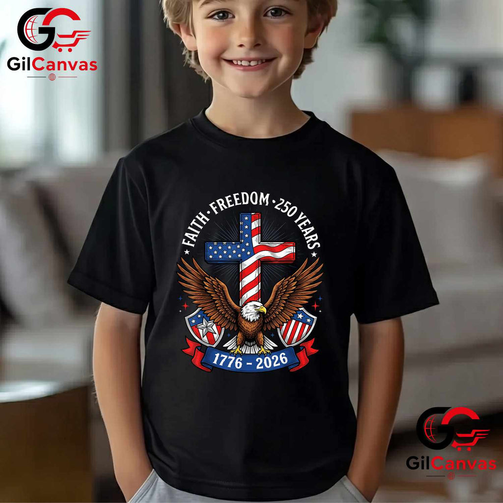 Faith Freedom 4th of July Patriotic USA 250th Anniversary Unisex Vintage Patriotic T-Shirt
