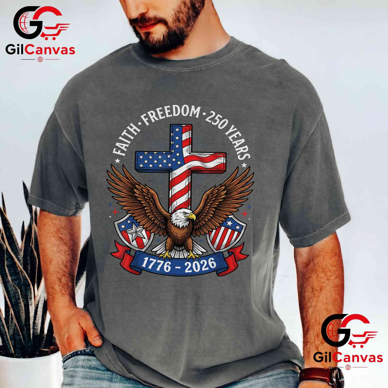 Faith Freedom 4th of July Patriotic USA 250th Anniversary Unisex Vintage Patriotic T-Shirt
