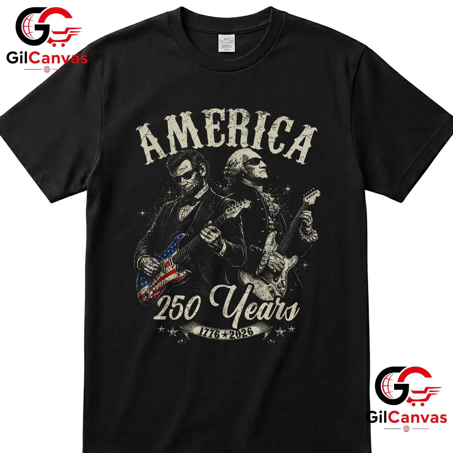 George Washington Abe Lincoln Guitar 250th Anniversary Unisex July 4th Graphic T-Shirt