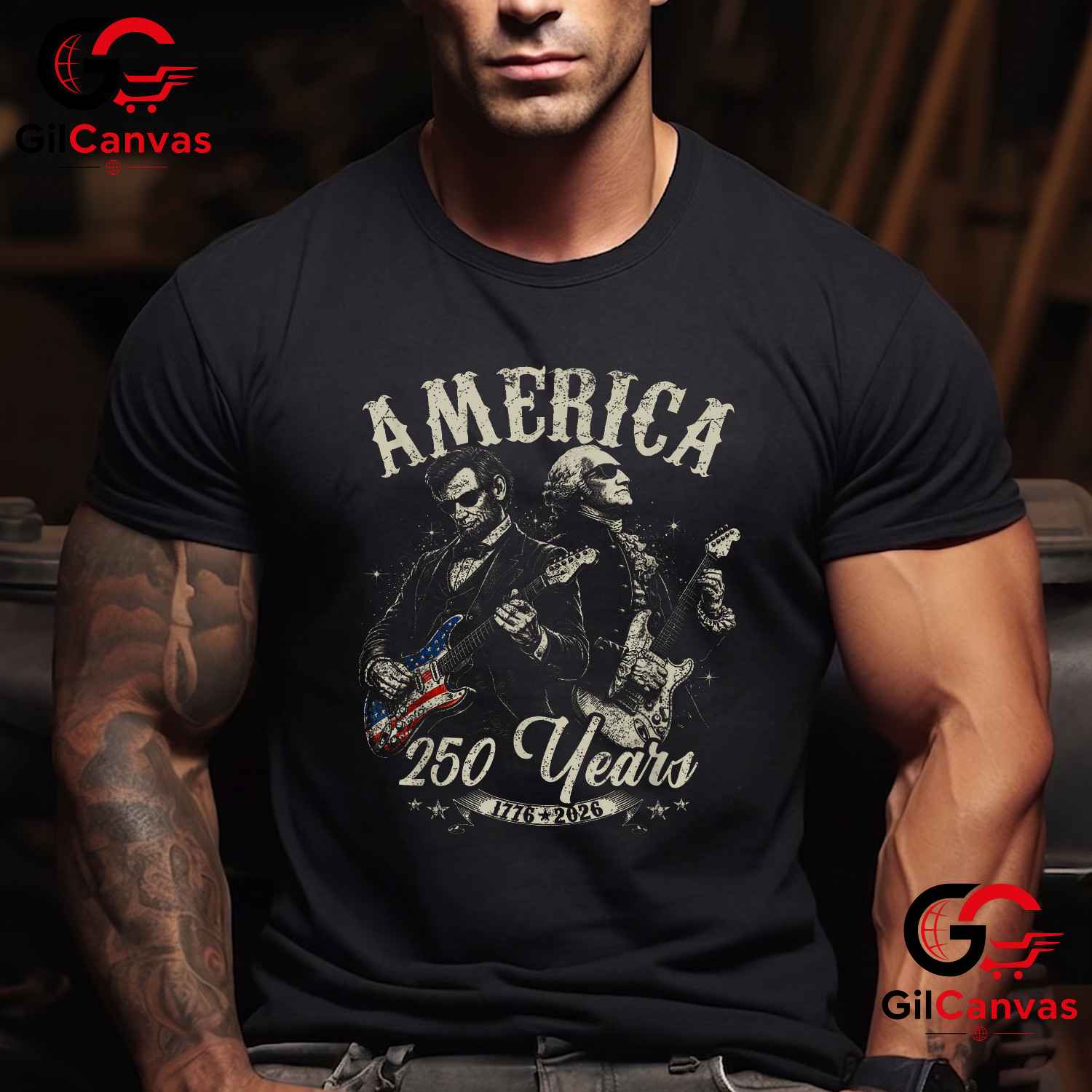 George Washington Abe Lincoln Guitar 250th Anniversary Unisex July 4th Graphic T-Shirt