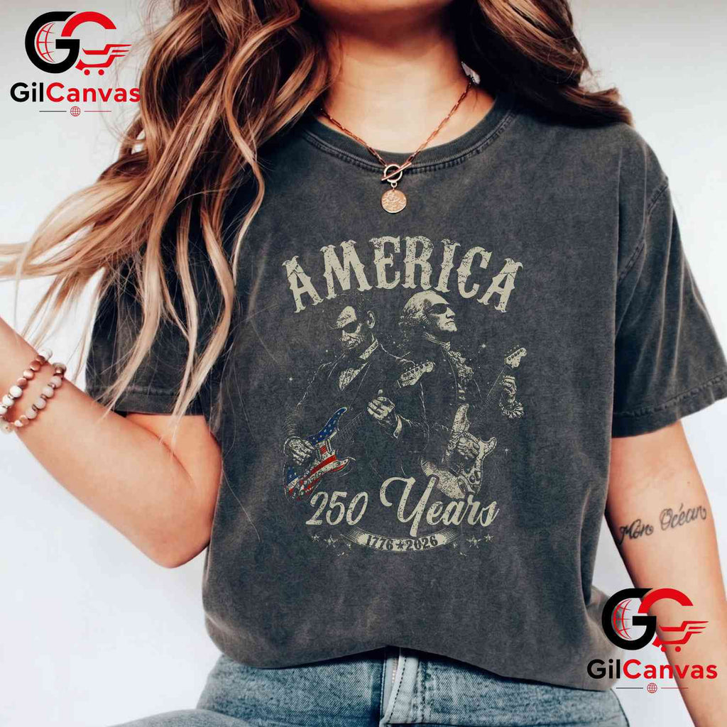 George Washington Abe Lincoln Guitar 250th Anniversary Unisex July 4th Graphic T-Shirt