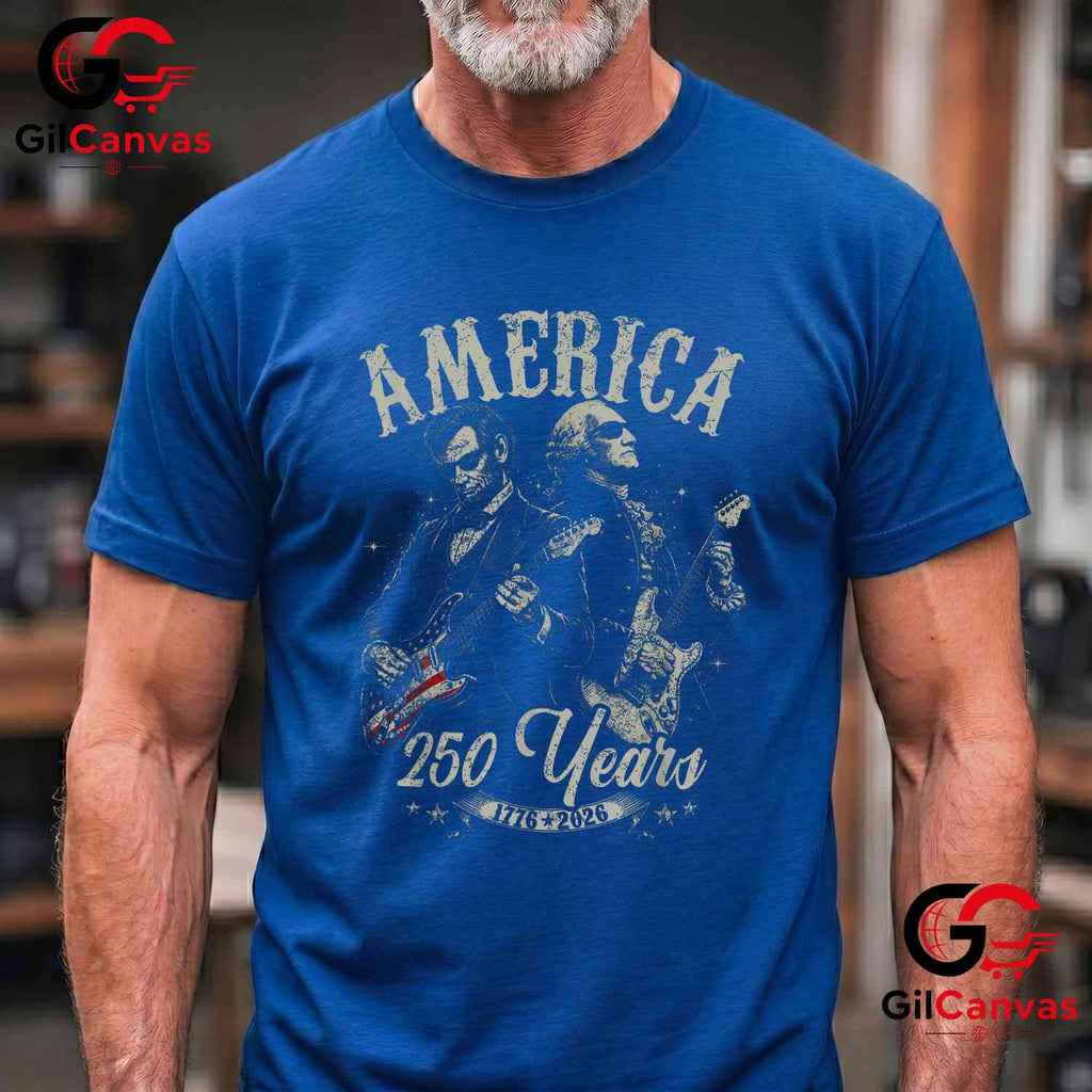 George Washington Abe Lincoln Guitar 250th Anniversary Unisex July 4th Graphic T-Shirt