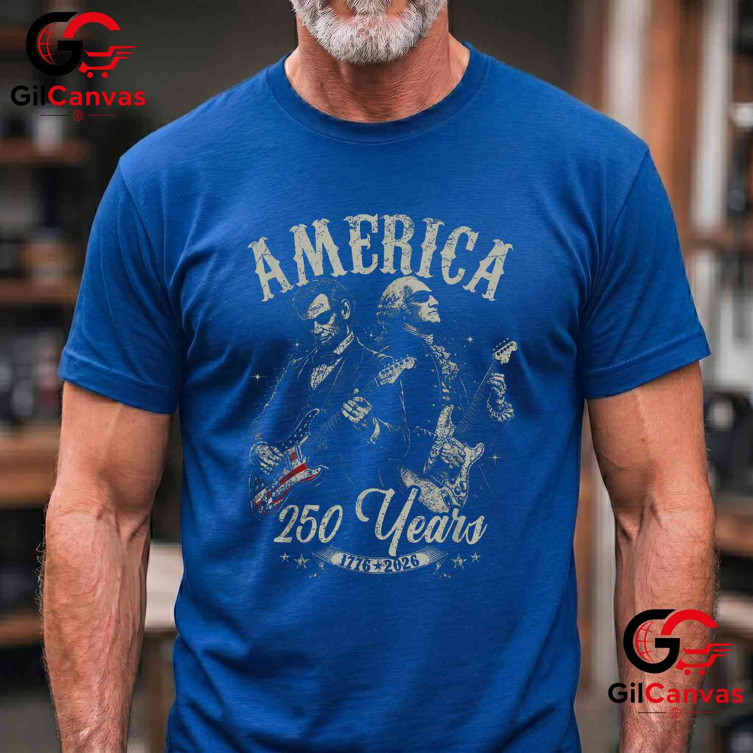 George Washington Abe Lincoln Guitar 250th Anniversary Unisex July 4th Graphic T-Shirt