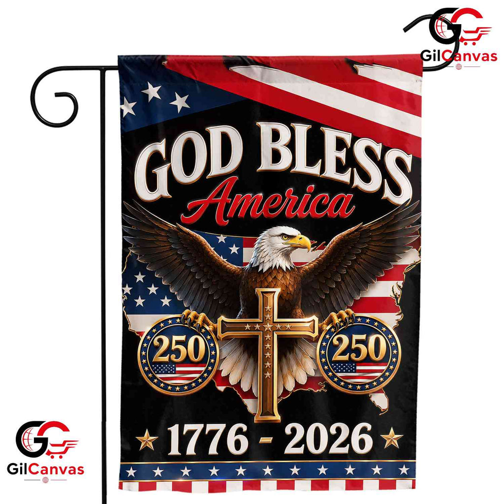 God Bless America 250th Garden Flag Christian Eagle Cross Yard Decor 1776-2026