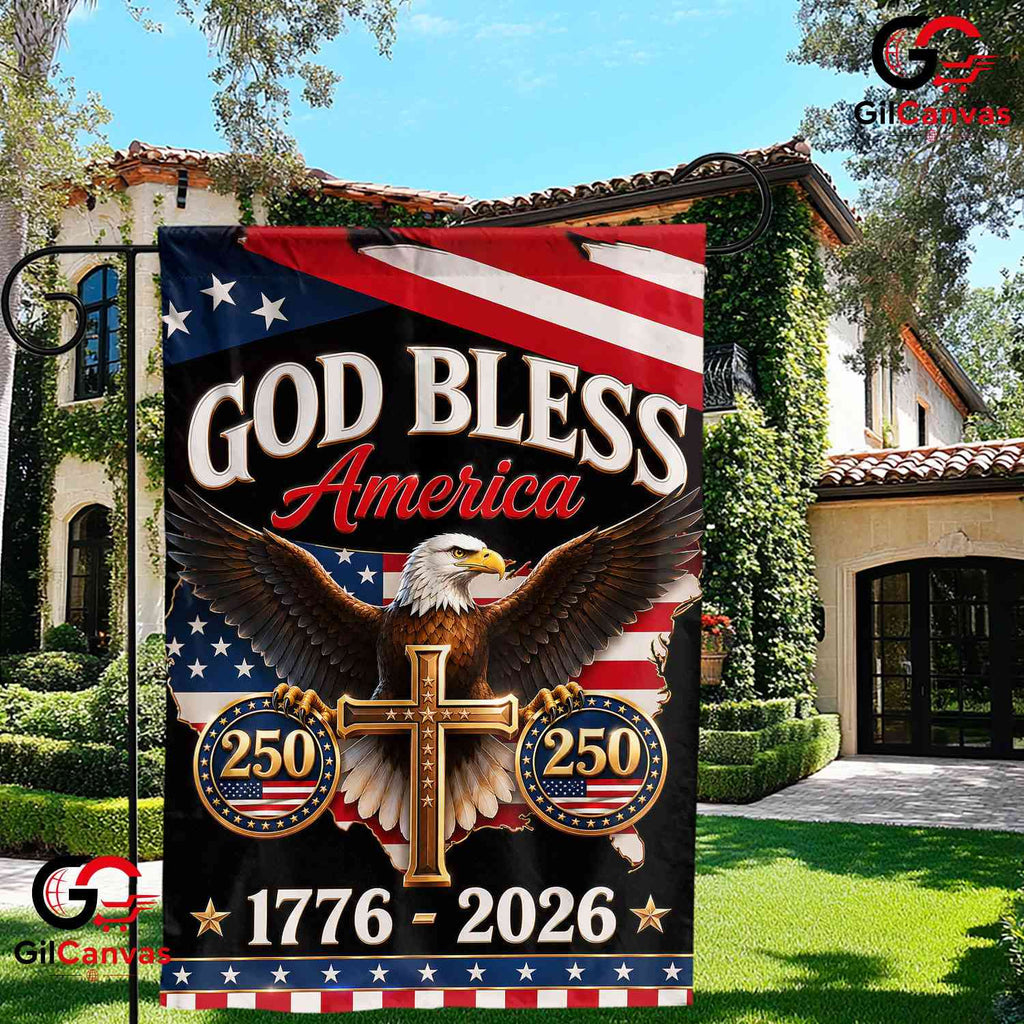 God Bless America 250th Garden Flag Christian Eagle Cross Yard Decor 1776-2026