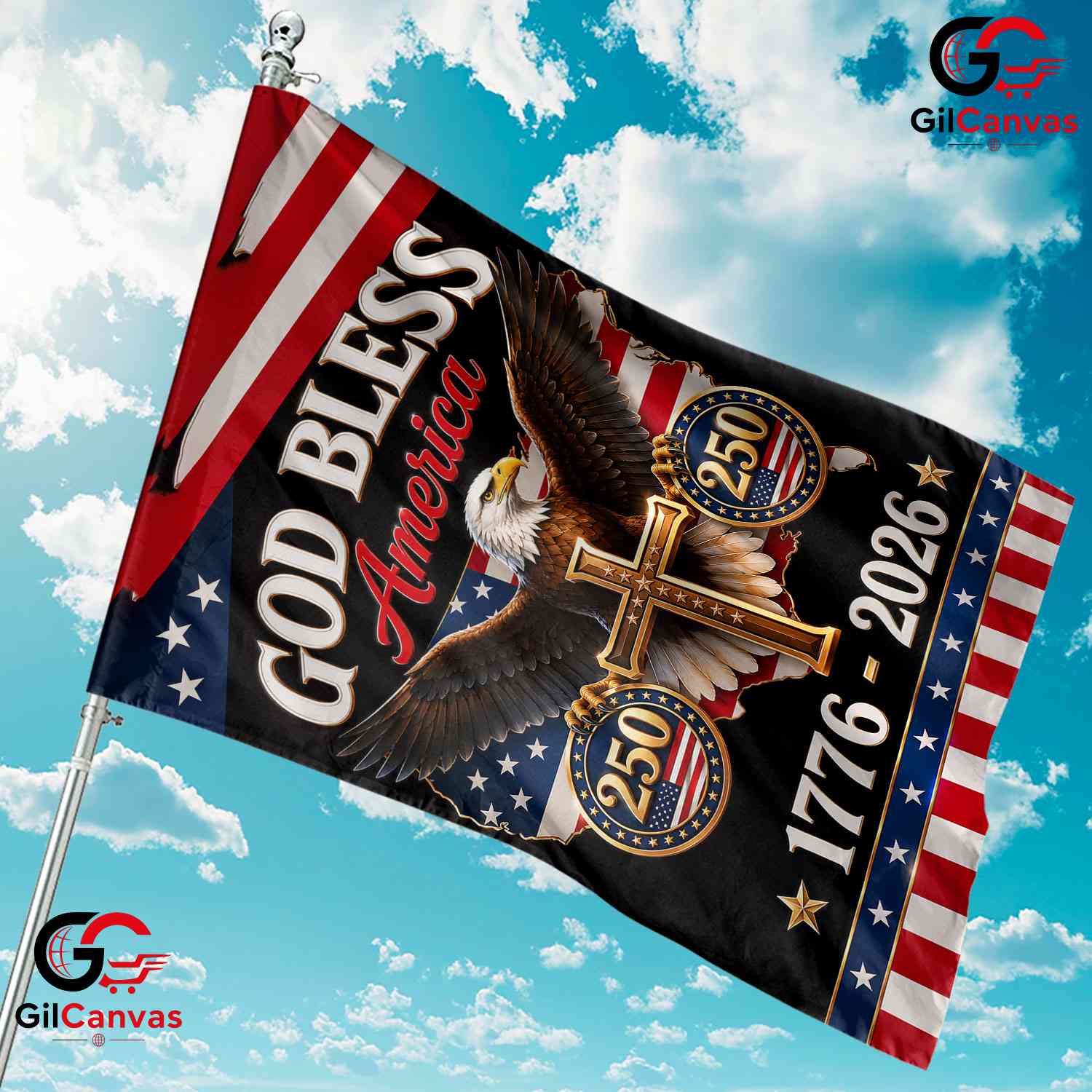 God Bless America 250th Garden Flag Christian Eagle Cross Yard Decor 1776-2026