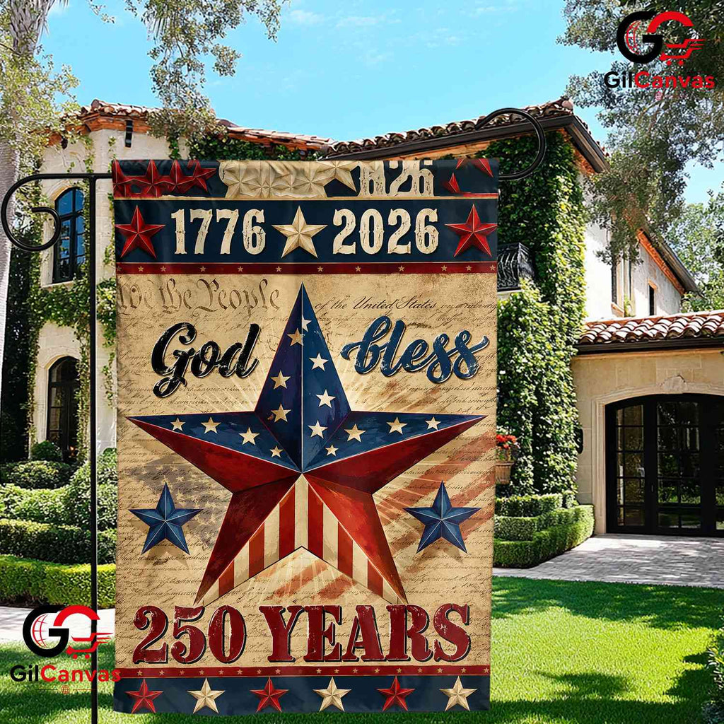 God Bless America 250th Garden Flag Rustic Semiquincentennial Yard Decor Sign