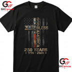 God Bless America Christian Cross Flag 250 Years 1776-2026 Unisex Adult Patriotic T-Shirt