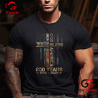 God Bless America Christian Cross Flag 250 Years 1776-2026 Unisex Adult Patriotic T-Shirt