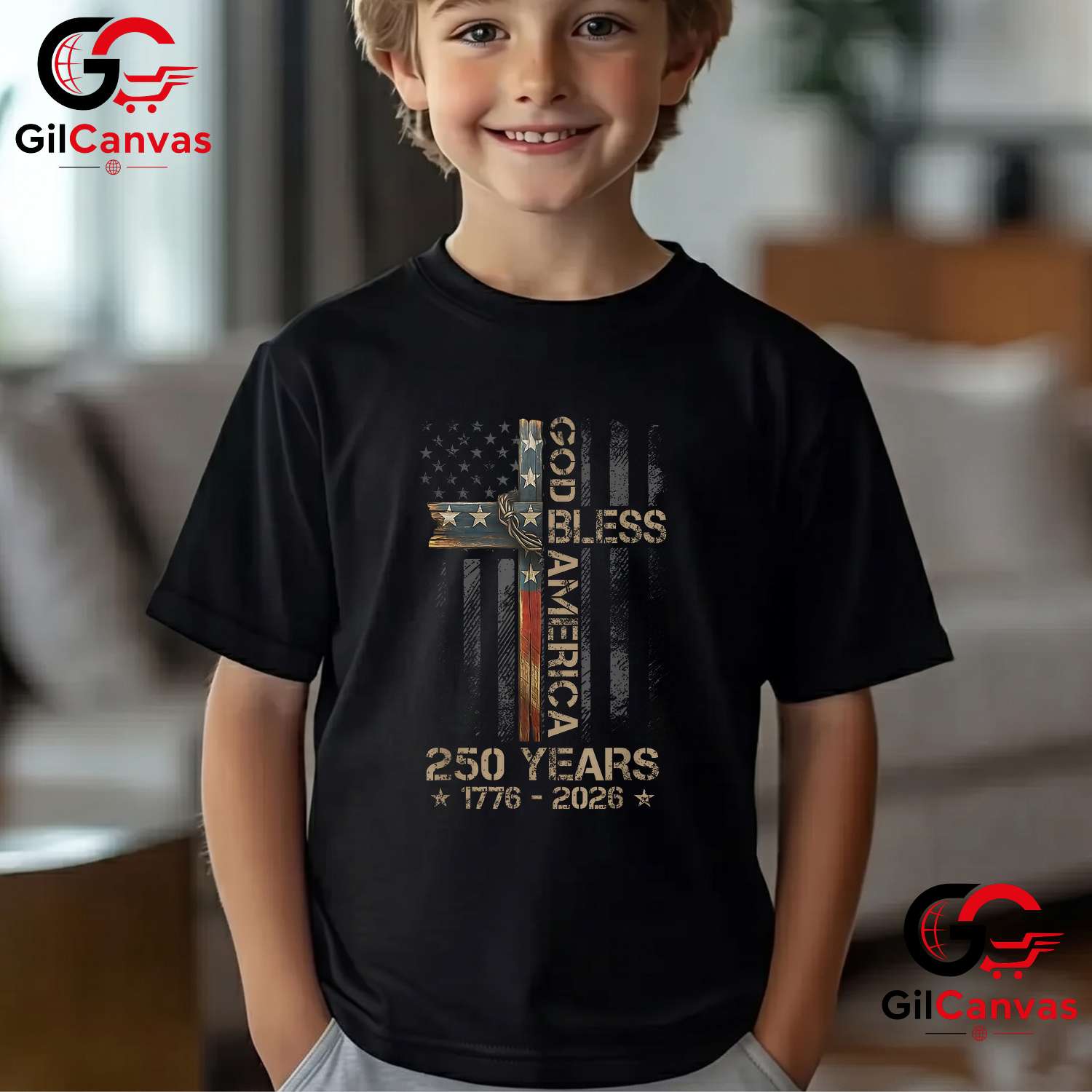 God Bless America Christian Cross Flag 250 Years 1776-2026 Unisex Adult Patriotic T-Shirt