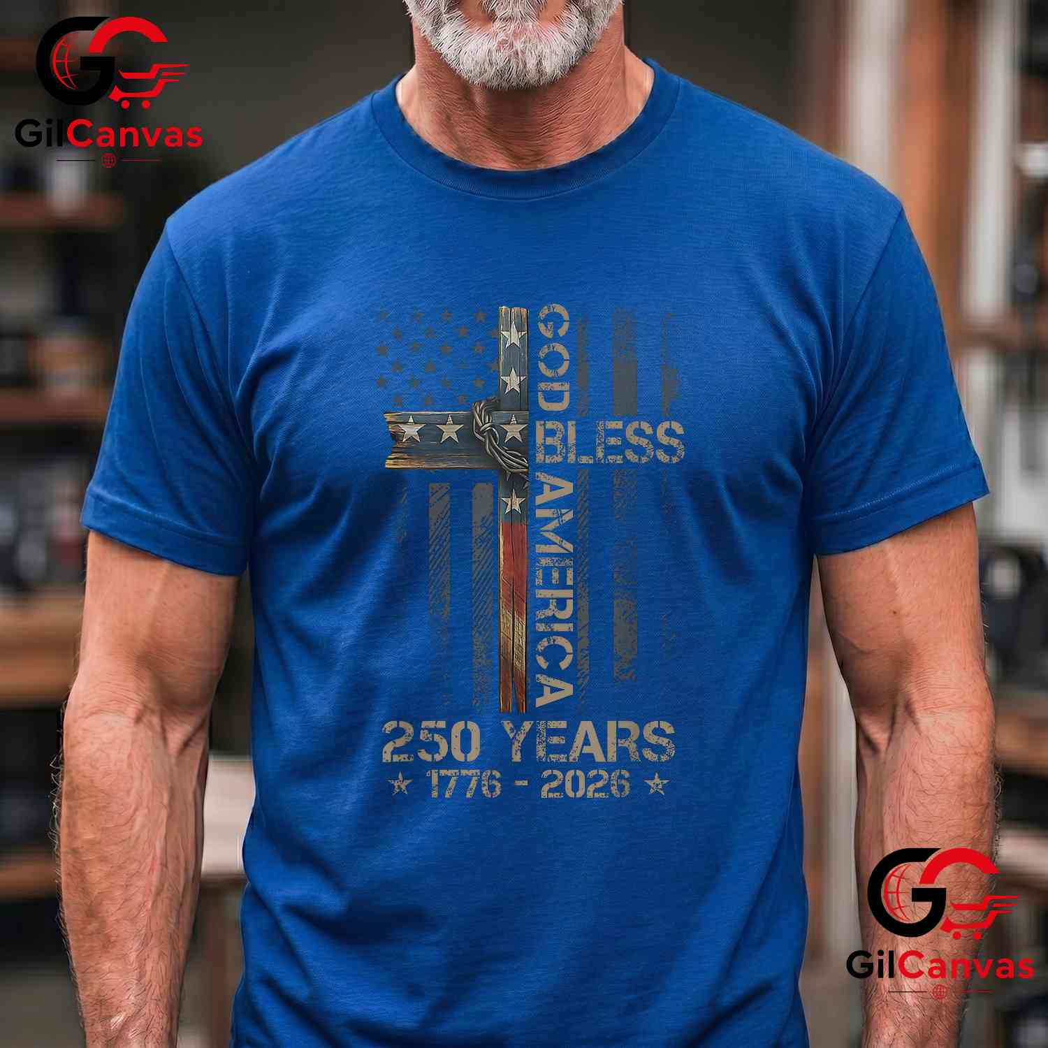 God Bless America Christian Cross Flag 250 Years 1776-2026 Unisex Adult Patriotic T-Shirt