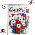God Bless America Floral Garden Flag Patriotic Red White Blue Flowers Sign