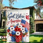 God Bless America Floral Garden Flag Patriotic Red White Blue Flowers Sign