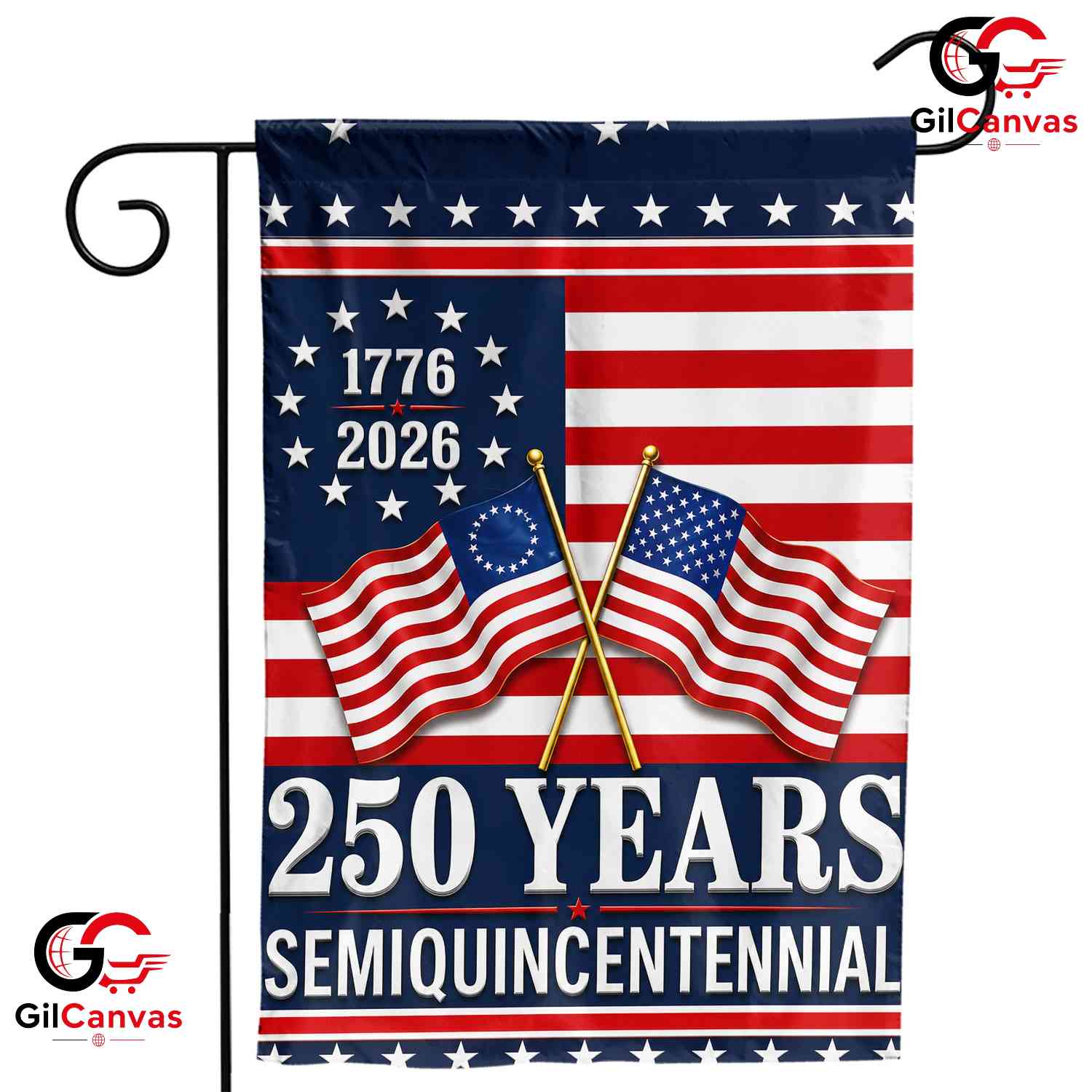 Historic Crossed Flags 250th Garden Flag Semiquincentennial Yard Decor Banner