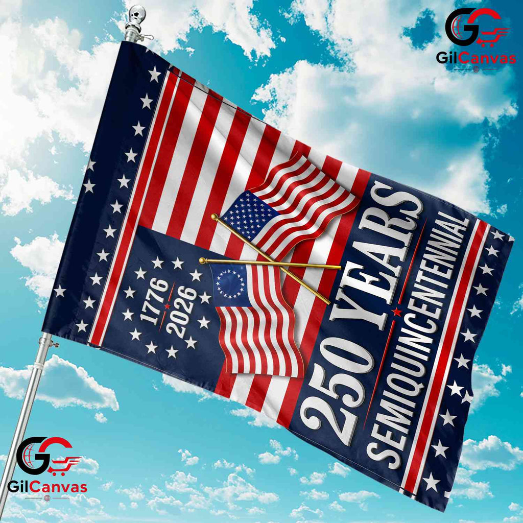 Historic Crossed Flags 250th Garden Flag Semiquincentennial Yard Decor Banner