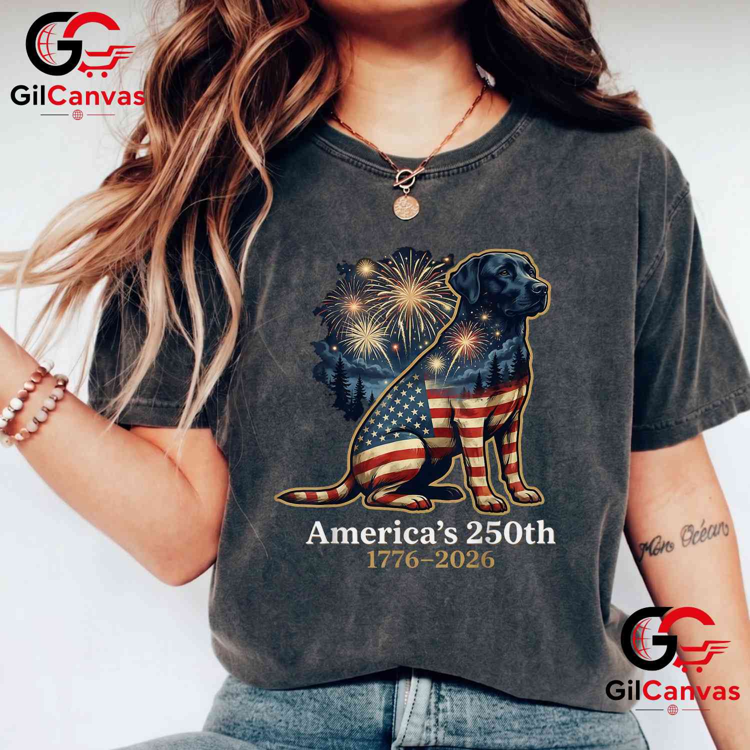 Labrador Retriever America 250th Anniversary 1776-2026 Unisex Dog Adult Graphic T-Shirt