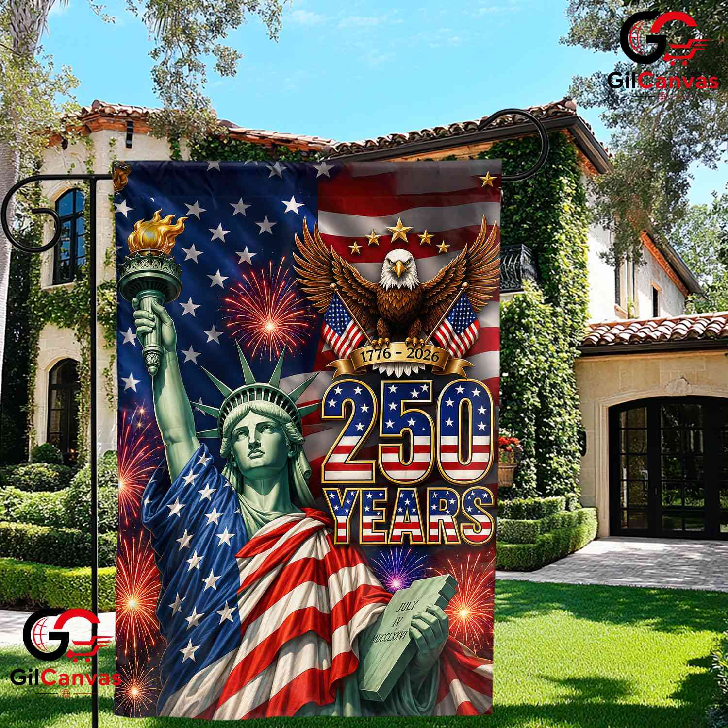 Liberty And Eagle 250th House Garden Flag July 4th Fireworks 1776-2026 Decor