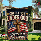 One Nation Under God 250th Garden Flag Christian Cross 1776-2026 Yard Banner