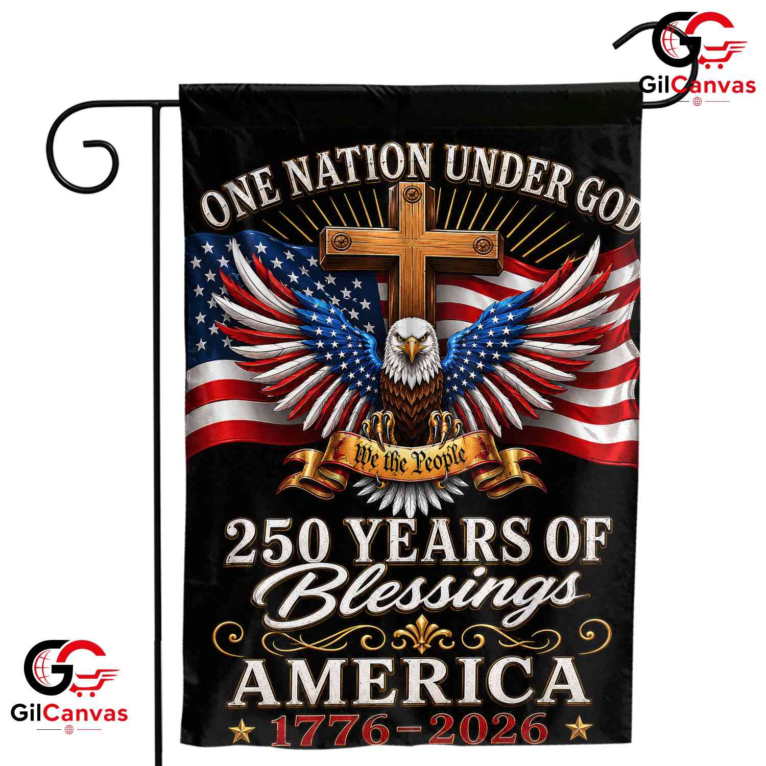One Nation Under God 250th House Garden Flag Christian Eagle 1776-2026 Decor