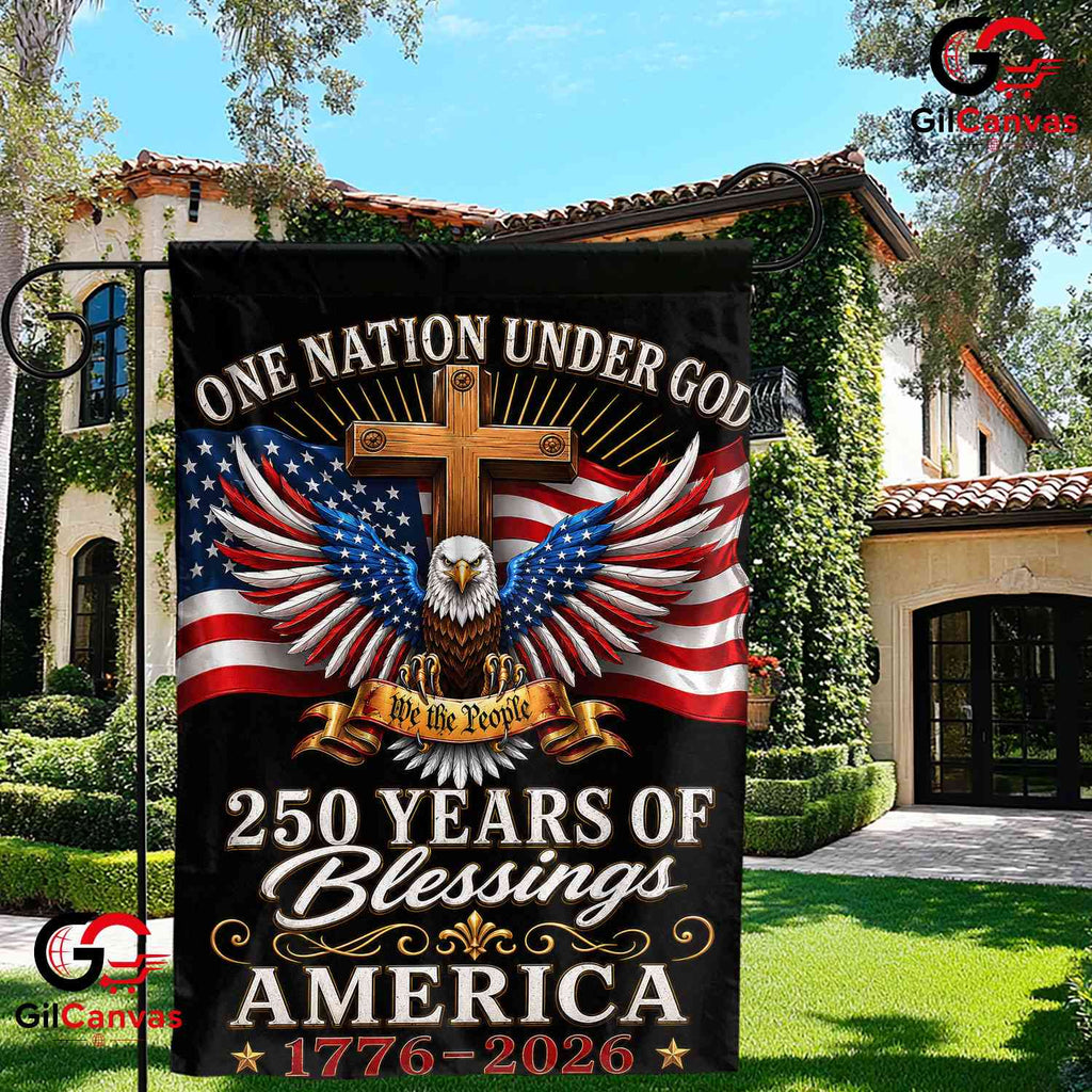 One Nation Under God 250th House Garden Flag Christian Eagle 1776-2026 Decor