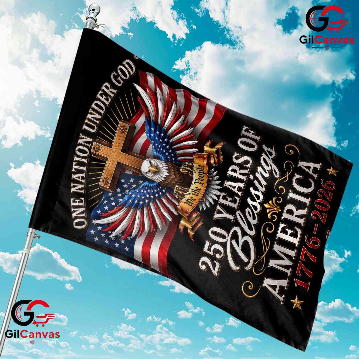 One Nation Under God 250th House Garden Flag Christian Eagle 1776-2026 Decor