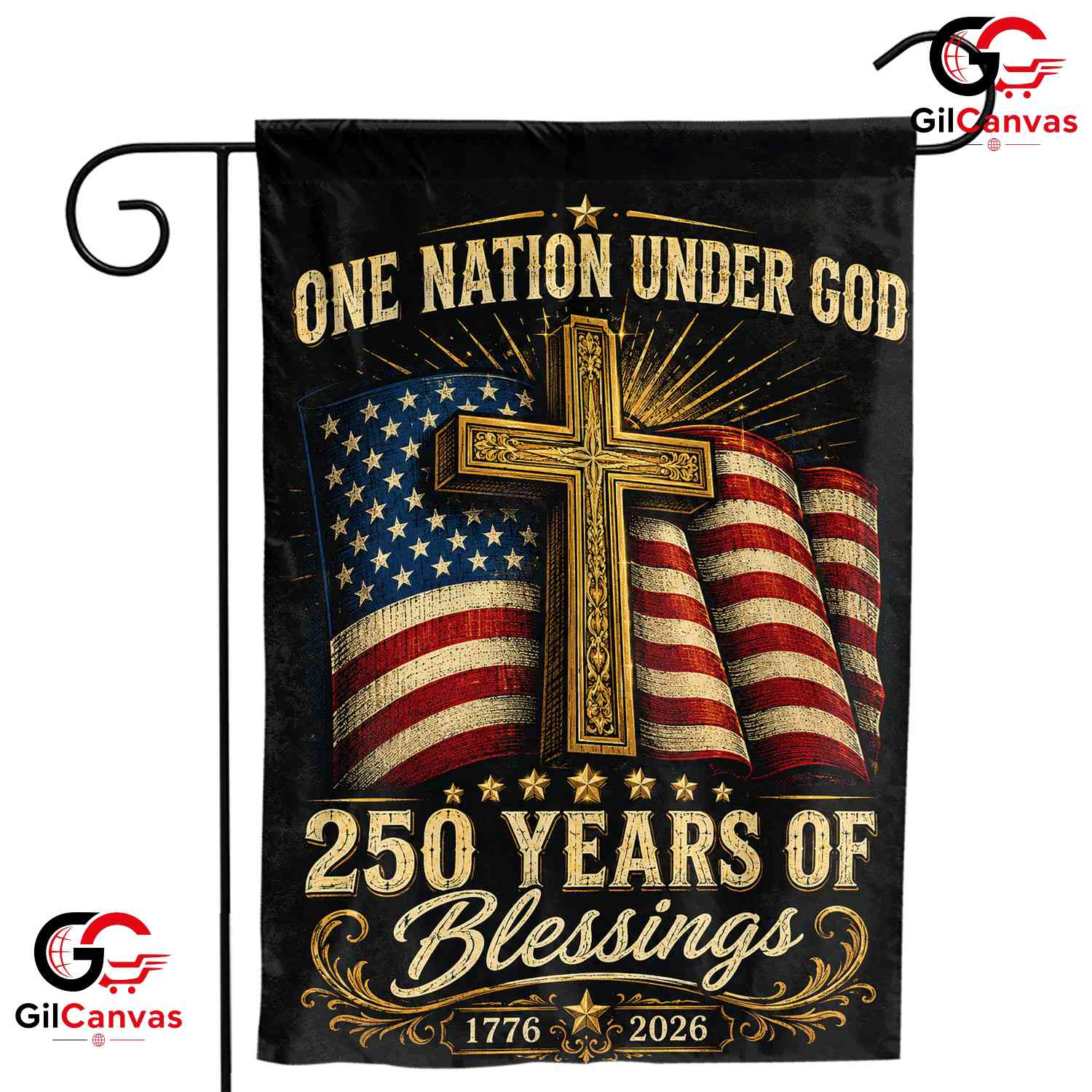 One Nation Under God Cross 250 Years of Blessings Yard Banner Garden Flag