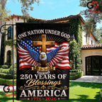 One Nation Under God Patriotic Cross Eagle Banner 250 Years Blessings Garden Flag