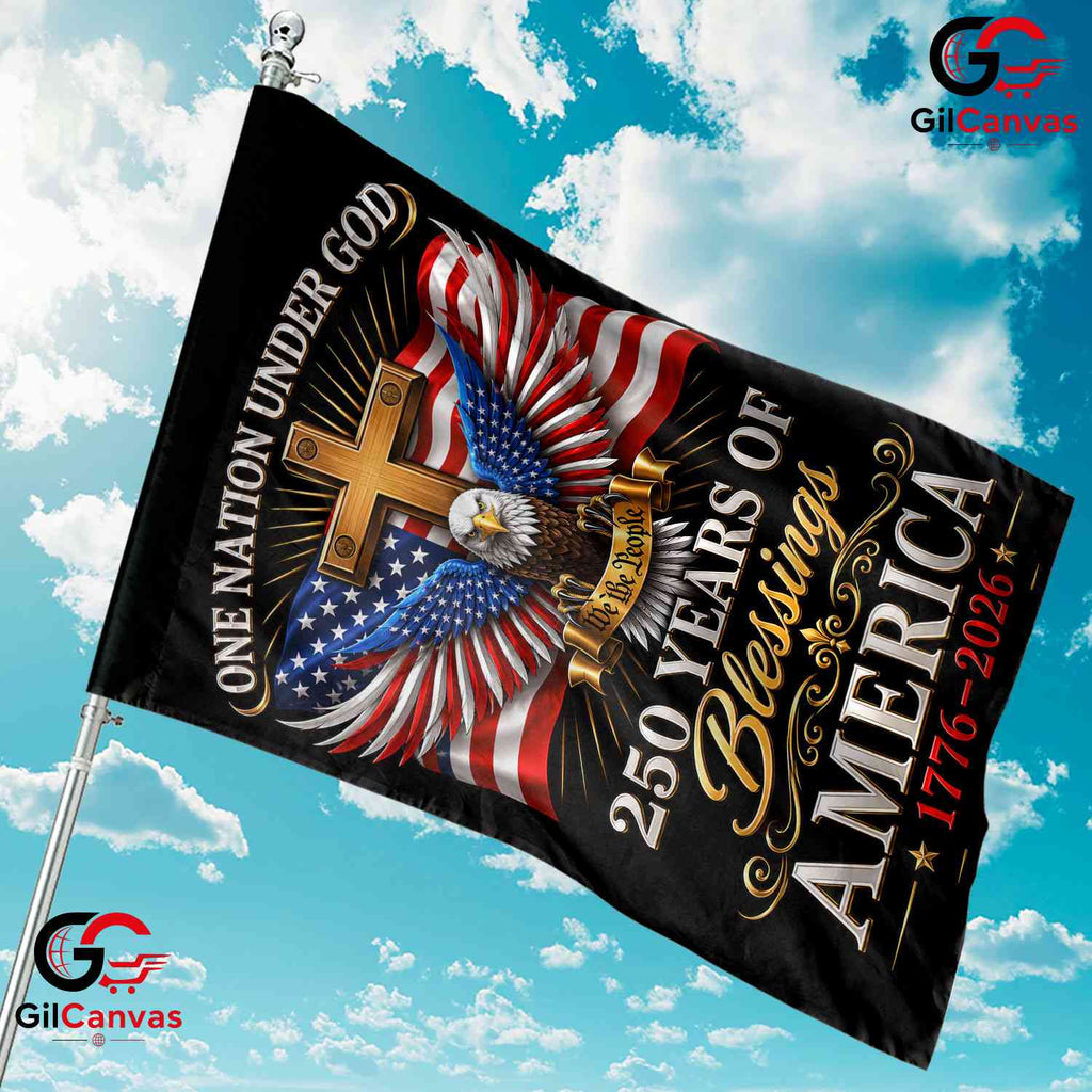 One Nation Under God Patriotic Cross Eagle Banner 250 Years Blessings Garden Flag
