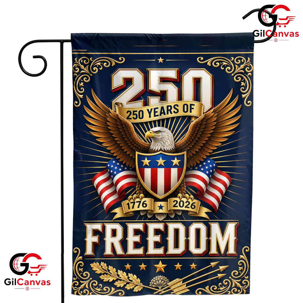Ornate 250 Years of Freedom Eagle Vintage Patriotic Shield Banner Garden Flag