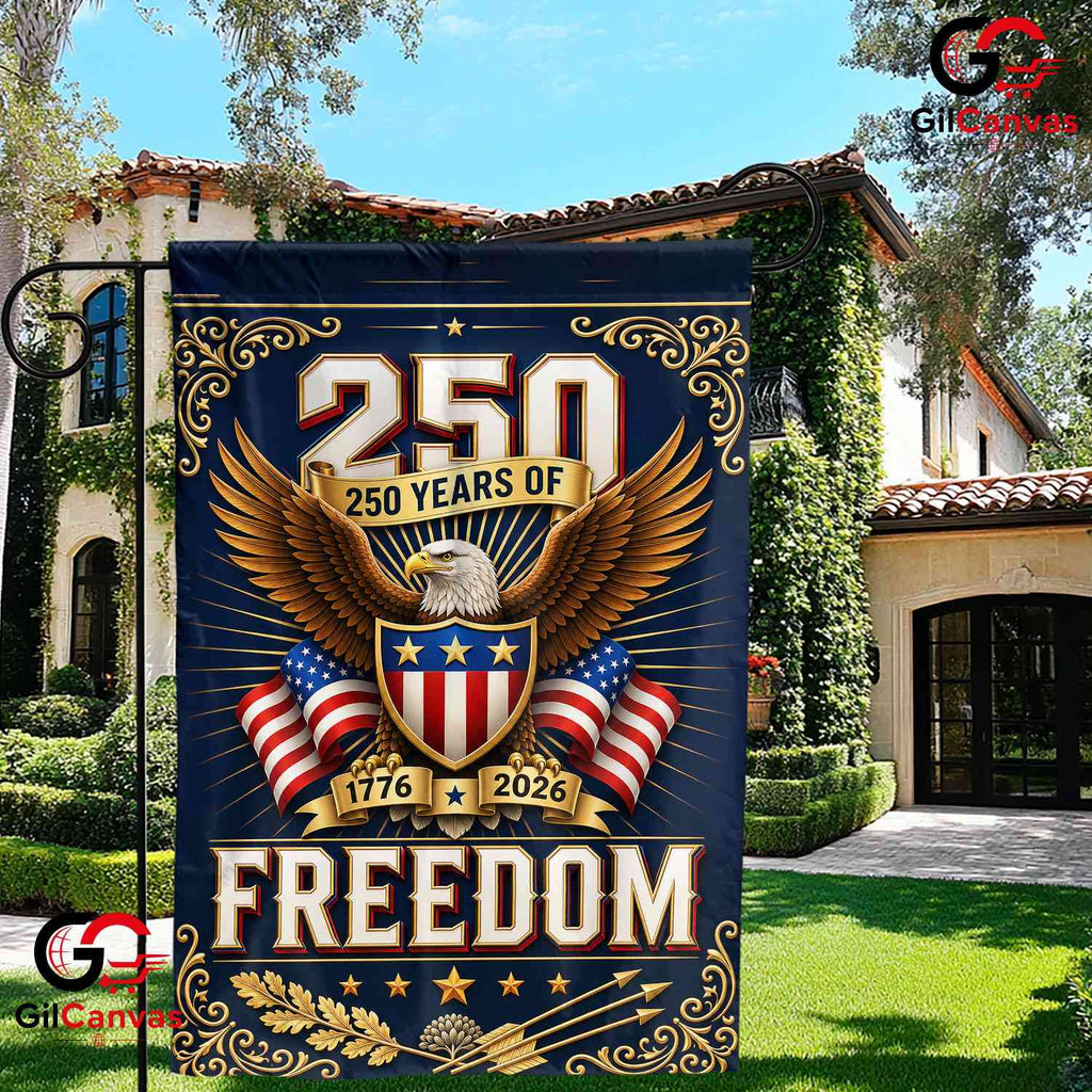 Ornate 250 Years of Freedom Eagle Vintage Patriotic Shield Banner Garden Flag